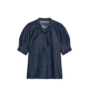 Zara Navy Blouse with Bow Detail